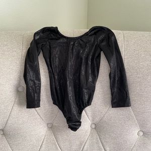 Bailey’s Blossoms Long Sleeve Shiny, Black Leotard
